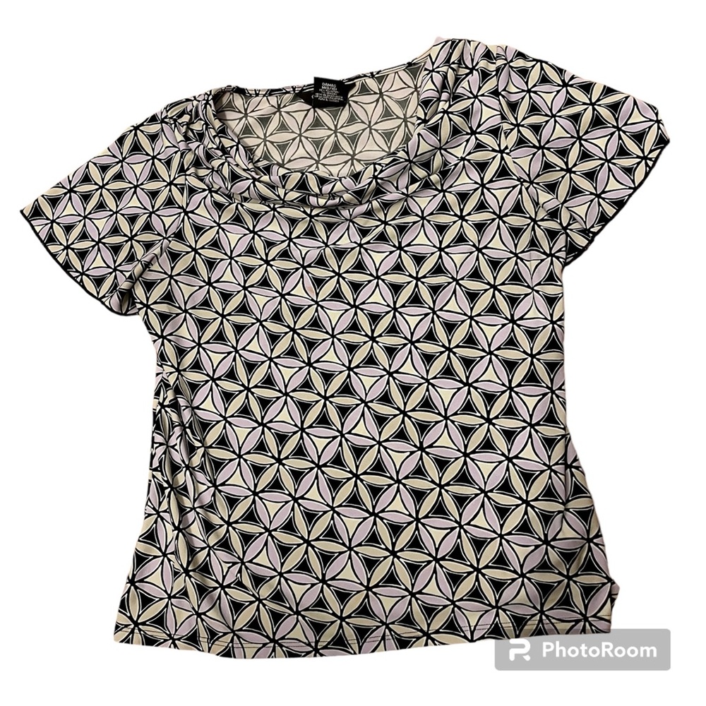 George Stretch Printed Swoop Neck Short Sleeve Shirt Large Cream Purple